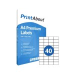 Printabout premium a4 feuille d'autocollants 40 par feuille (52, 5mm x 29, 7mm)