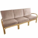 Canap rotin et velours rose 3 places