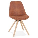 Chaise confortable 'harry' en microfibre brune et pieds en bois finition naturelle