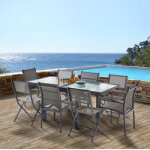 Ensemble table et 4 fauteuils + 4 chaises gris anthracite