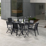 Ensemble table et 4 fauteuils + 4 chaises noirs