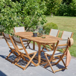 Ensemble table et 6 chaises en acacia naturel / gris Ensemble table et 6 chaises en acacia naturel / gris