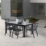 Ensemble table + 6 fauteuils noirs hpl star