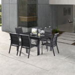 Ensemble table et 6 fauteuils textilne noirs