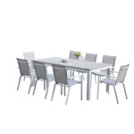 Ensemble table + 8 fauteuils blanc / gris clair Ensemble table + 8 fauteuils blanc / gris clair