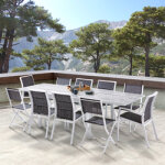 Ensemble table verre déco bois blanc + 10 places Ensemble table verre déco bois blanc + 10 places