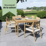 Ensemble en teck massif et cordage beige 6 / 8 places avec 6 fauteuils calvi