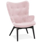 Fauteuil à oreilles 'ruben' en velours rose et pieds en bois noir Fauteuil à oreilles 'ruben' en velours rose et pieds en bois noir