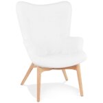 Fauteuil  oreilles style scandinave 'trapeur' en tissu boucl blanc