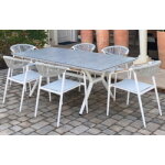 Salon de jardin  manger en aluminium et cramique imitation bois