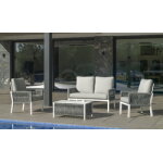 Salon de jardin sofa aluminium et corde havana - 7 finition blanc / cordage gris tissus anais blanc dralon ...