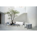 Salon de jardin sofa grinvil - 8 d finition anthracite tissus blanc anais dralon