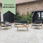Salon de jardin en teck massif et cordage noir manille Salon de jardin en teck massif et cordage noir manille