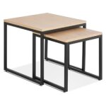 Set de 2 tables gigognes embotables style industriel 'moma' en bois finition naturelle et mtal noir ...