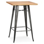 Table haute style industriel 'gramy' en bois fonc et pieds en mtal gris - 70x70 cm