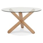 Table ronde design 'magik' en verre et chne massif