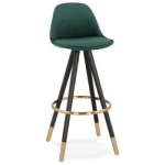 Tabouret de bar design 'chicago' en velours vert et 4 pieds en bois noir