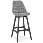 Tabouret de bar 'moriss' en tissu pied de poule et pieds en bois noir