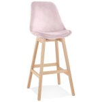 Tabouret de bar 'moriss' en velours rose et pieds en bois naturel