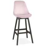 Tabouret de bar 'moriss' en velours rose et pieds en bois noir