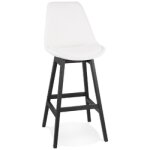 Tabouret de bar 'sandra' en tissu bouloch blanc et pied en bois noir