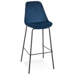 Tabouret de bar 'spark' en velours bleu et pieds en métal noir Tabouret de bar 'spark' en velours bleu et pieds en métal noir