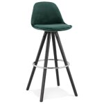 Tabouret de bar 'spirit' en velours vert et pieds en bois noir