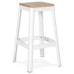 Tabouret haut style industriel 'lidya' avec structure en mtal blanc et assise en bois