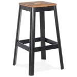 Tabouret haut style industriel 'lidya' avec structure en mtal noir et assise en bois