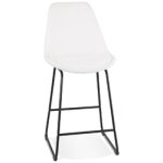 Tabouret snack mi - hauteur 'alice mini' en tissu bouloch blanc et pied traineau en mtal noir