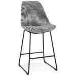 Tabouret snack mi - hauteur 'bully mini' en tissu pied de poule et pieds en mtal noir