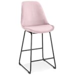 Tabouret snack mi - hauteur 'bully mini' en velours rose et pieds en mtal noir