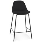 Tabouret snack mi - hauteur 'bulma mini' en tissu noir et pied en mtal noir
