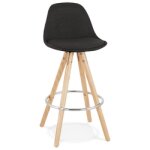 Tabouret snack mi - hauteur design 'dani mini' en tissu noir et pieds en bois naturel