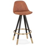 Tabouret snack mi - hauteur design 'kong mini' en microfibre brune et 4 pieds en bois noir