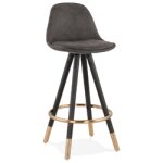 Tabouret snack mi - hauteur design 'kong mini' en microfibre grise et pieds en bois noir