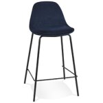 Tabouret snack mi - hauteur 'fenton mini' en velours bleu et pied en mtal noir
