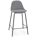 Tabouret snack mi - hauteur 'fenton mini' en velours gris et pied en mtal noir