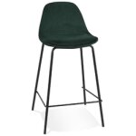 Tabouret snack mi - hauteur 'fenton mini' en velours vert et pied en mtal noir