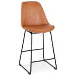 Tabouret snack mi - hauteur 'fish mini' en matire synthtique brune et pieds en mtal noir