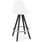 Tabouret snack mi - hauteur 'florence mini' en tissu bouloch blanc et 4 pieds en bois noir