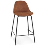 Tabouret snack mi - hauteur 'giron mini' en microfibre brun et pied en métal noir Tabouret snack mi - hauteur 'giron mini' en microfibre brun et pied en métal noir