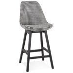 Tabouret snack mi - hauteur 'moriss mini' en tissu pied de poule et pieds en bois noir Tabouret snack mi - hauteur 'moriss mini' en tissu pied de poule et pieds en bois noir