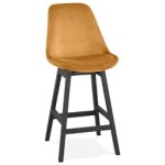 Tabouret snack mi - hauteur 'moriss mini' en velours moutarde et pieds en bois noir Tabouret snack mi - hauteur 'moriss mini' en velours moutarde et pieds en bois noir