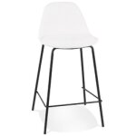 Tabouret snack mi - hauteur 'plumar mini' en tissu boucl blanc et pied en mtal noir