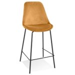 Tabouret snack mi - hauteur 'spark mini' en velours moutarde et pieds en mtal noir