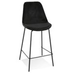 Tabouret snack mi - hauteur 'spark mini' en velours noir et pieds en mtal noir