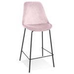 Tabouret snack mi - hauteur 'spark mini' en velours rose et pieds en mtal noir