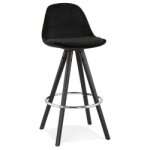 Tabouret snack mi - hauteur 'spirit mini' en velours noir et pieds en bois noir