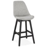 Tabouret snack mi - hauteur 'teresa mini' design en tissu gris et pied en bois noir